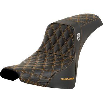 SADDLEMEN Pro Series SDC Performance Seat - Carbon Fiber/Lumbar Gripper - Gold Stitch - Dyna '06-'17 - Team Dream Rides
