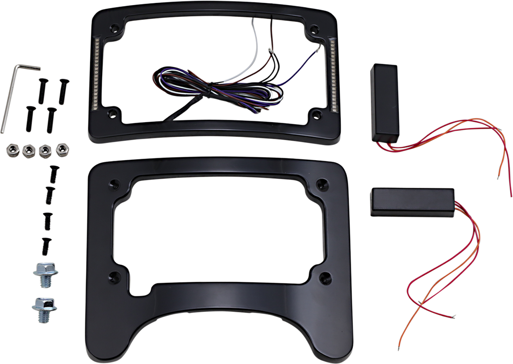 CUSTOM DYNAMICS Turn Signal Eliminator/Illuminated Tri-Frame - Gloss Black Turn Signal Eliminator with Tri Radius Illuminated Plate Frame - Team Dream Rides