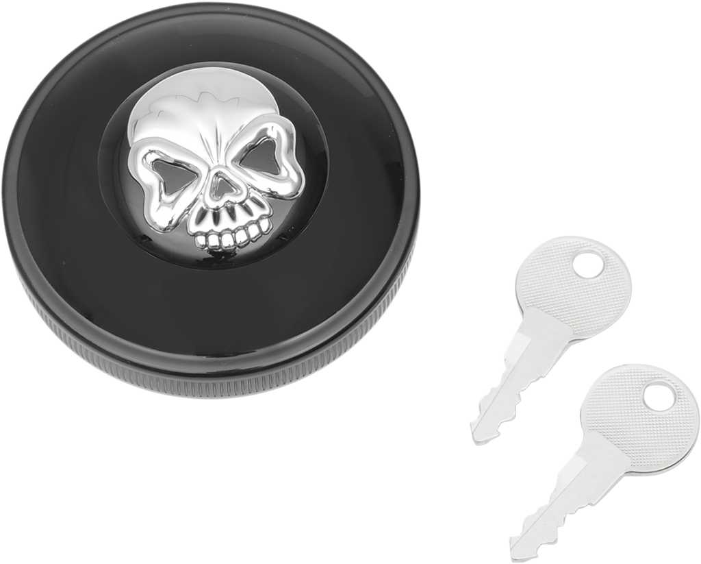 DRAG SPECIALTIES Skull Locking Gas Cap - Black - Vented Screw-In Locking Skull Gas Cap - Team Dream Rides