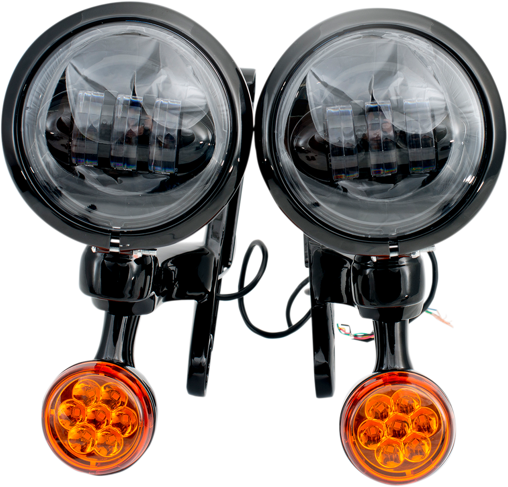 RIVCO PRODUCTS LED Turn/Run Lights 4-1/2" - Black/Black Light Brackets with LED Auxiliary Lights and Turn Signals - Team Dream Rides