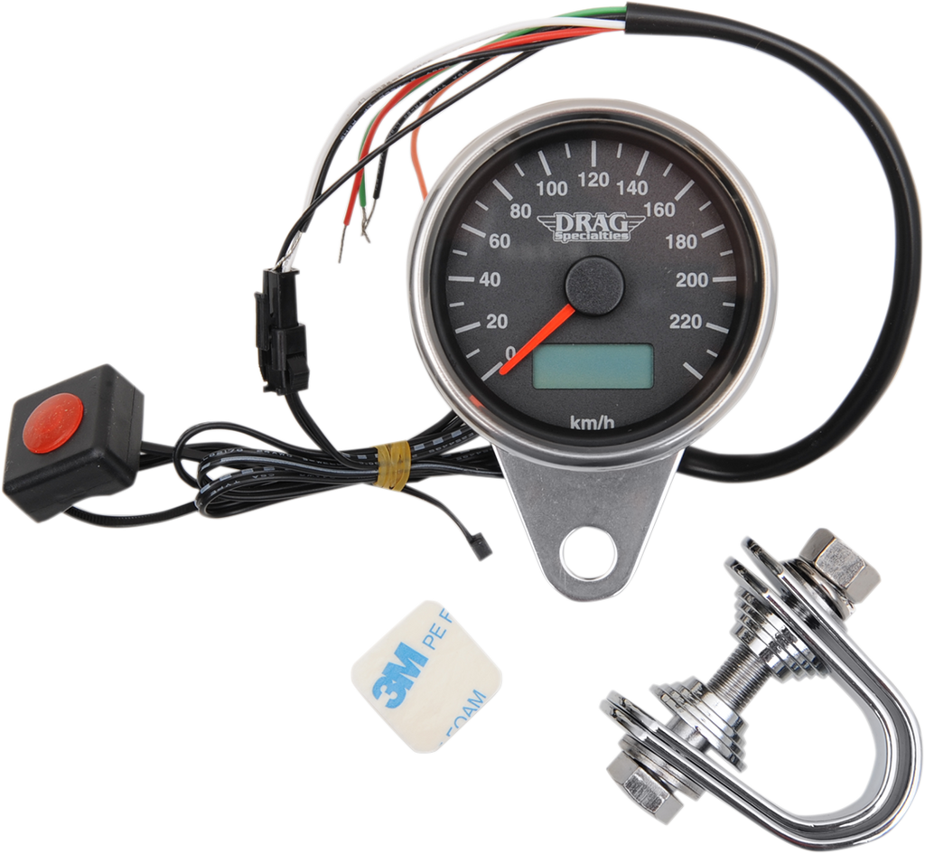 DRAG SPECIALTIES 2.4" KMH Programmable Mini Electronic Speedometer with Odometer/Tripmeter - Matte Black - Black Face Programmable Mini Electronic Speedometer with Odometer/Tripmeter - Team Dream Rides