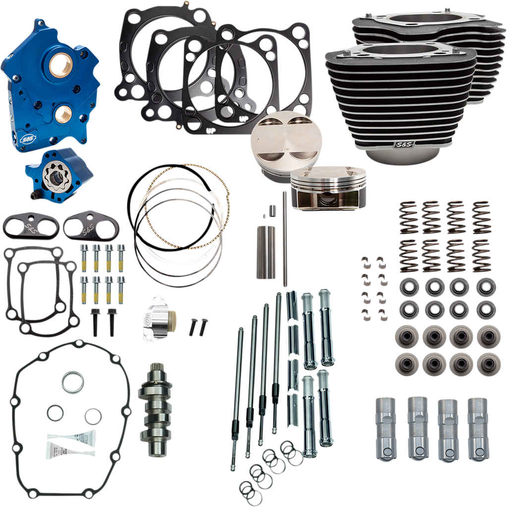 S&S CYCLE 128" Power Package Engine Performance Kit - Chain Drive - Wrinkle Black with Highlighted Fins 310-1103B - Team Dream Rides