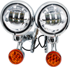 RIVCO PRODUCTS LED Turn/Run Lights 4-1/2" - Chrome/Chrome Light Brackets with LED Auxiliary Lights and Turn Signals - Team Dream Rides