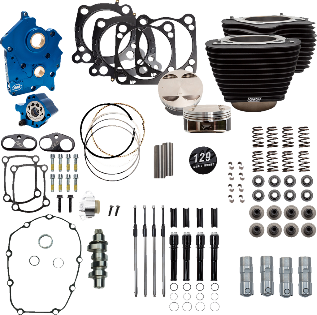 S&S CYCLE 129" Power Package Engine Performance Kit - Chain Drive - Oil Cooled - Non-Highlighted Fins - M8 310-1226 - Team Dream Rides