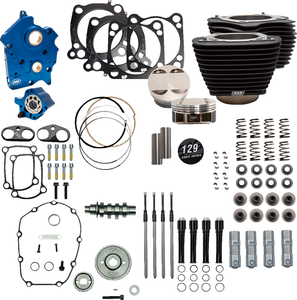 S&S CYCLE 129" Power Package Engine Performance Kit - Gear Drive - Oil Cooled - Non-Highlighted Fins - M8 310-1228 - Team Dream Rides