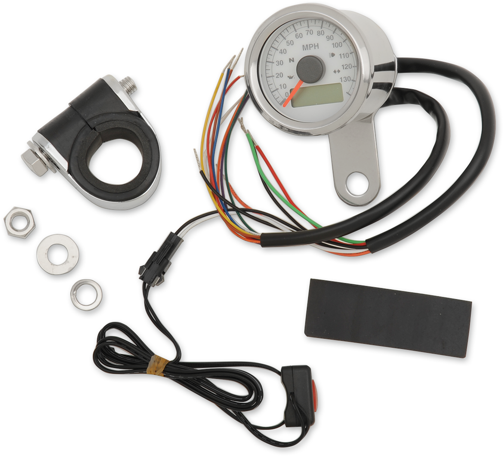 DRAG SPECIALTIES 1-7/8" Programmable Speedometer with Indicator Lights - Stainless Steel - 120 MPH LED White Face 1-7/8" Programmable Imperial Speedometer with Indicator Lights - Team Dream Rides