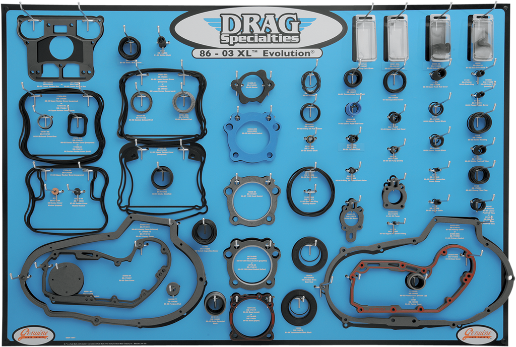 DRAG SPECIALTIES Gasket Board - XL/EVO Gasket, Seal and O-Ring Display for 86-03 Xl Evolution Motors - Team Dream Rides