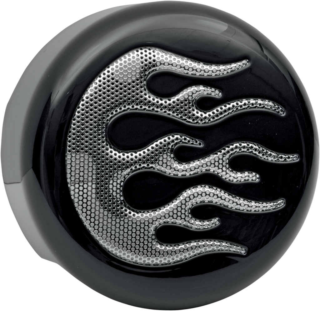 DRAG SPECIALTIES Horn Cover - Black with Chrome Flame Horn Cover - Team Dream Rides
