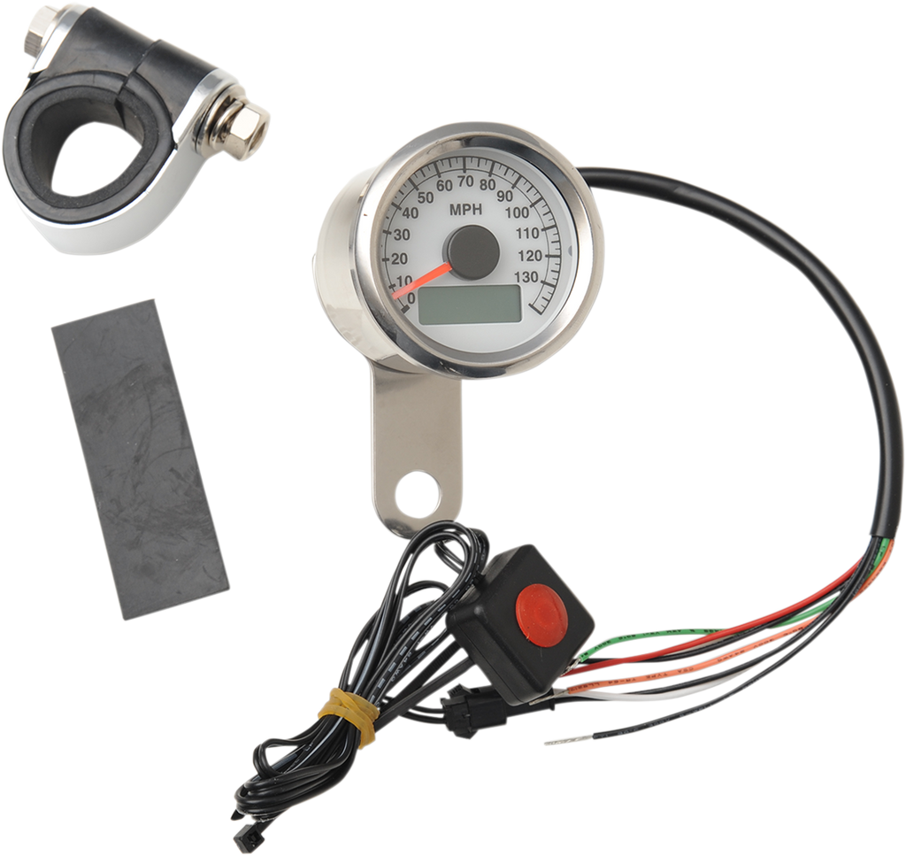 DRAG SPECIALTIES 1.87" MPH Programmable Mini Electronic Speedometer with Odometer/Tripmeter - Polished - White Face Programmable Mini Electronic Speedometer with Odometer/Tripmeter - Team Dream Rides