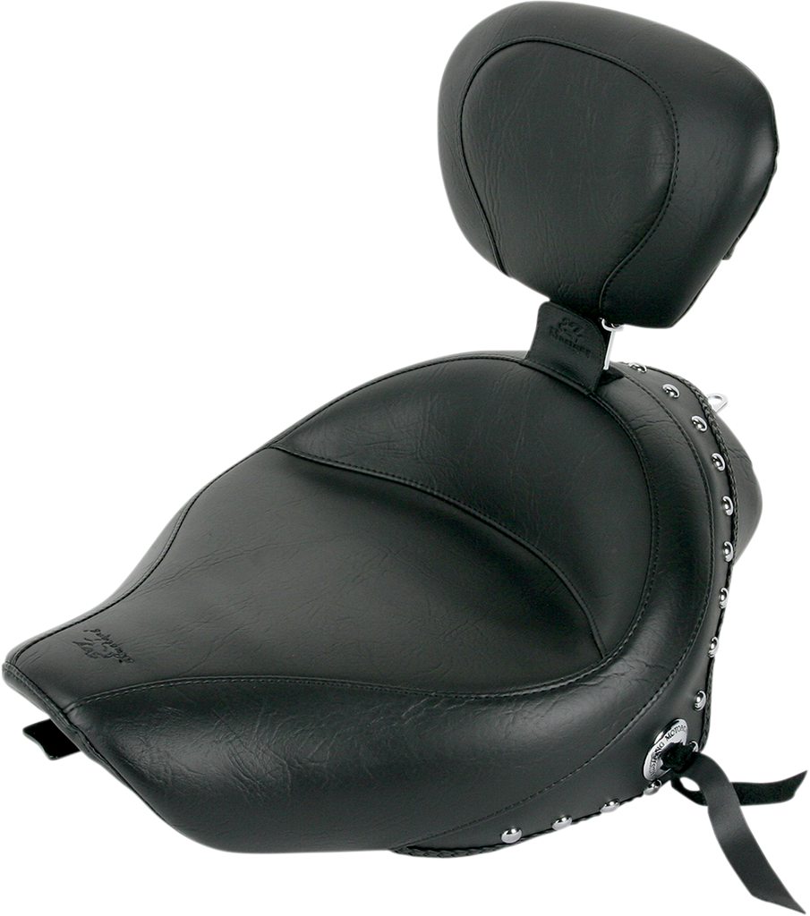 MUSTANG Wide Solo Seat - With Backrest - Black - Studded W/Concho - XL '04-'20 79439 - Team Dream Rides