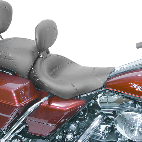 MUSTANG Wide Solo Seat - With Backrest - Black - Studded W/Concho - Road King '97-'07 79102 - Team Dream Rides
