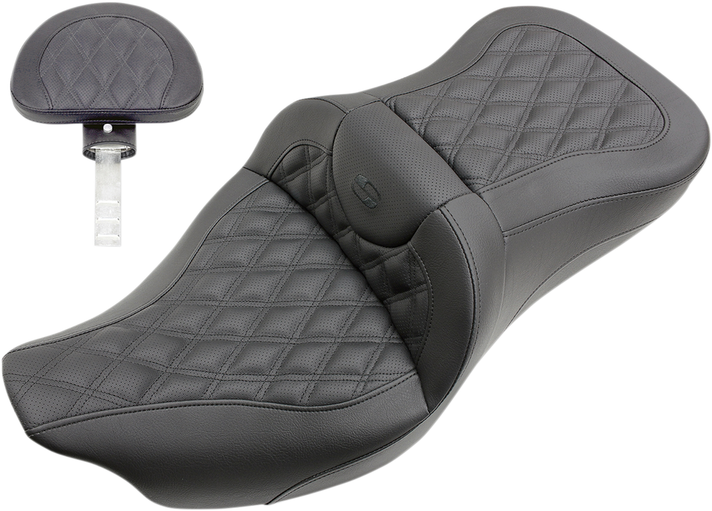 SADDLEMEN Roadsofa™ Seat with Backrest for FL '08-'24 - Full Lattice Stitch - Part 808-07B-182BR