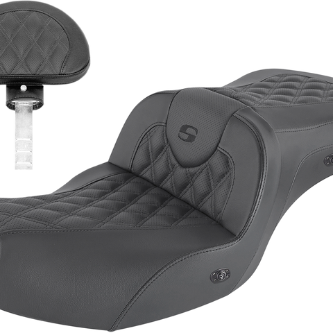 SADDLEMEN Roadsofa* Seat - With Backrest - Full Lattice Stitch - Black - Heated - GL I20-06-182BRHCT - Team Dream Rides