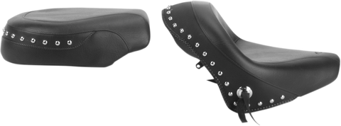 MUSTANG Seat - Wide - Touring - Without Backrest - Two-Piece - Chrome Studded - Black w/Conchos - VTX1300 75906 - Team Dream Rides