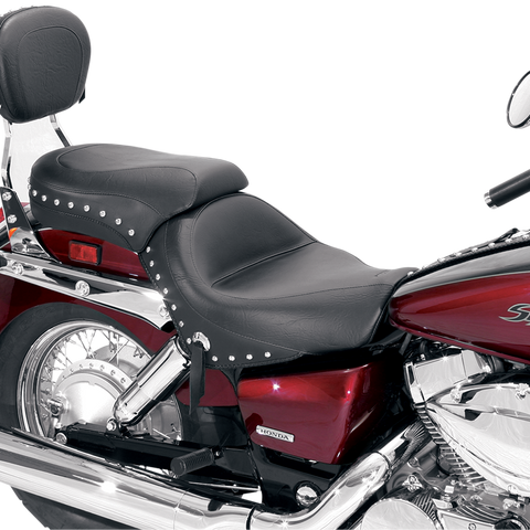 MUSTANG Seat - Wide - Touring - Without Backrest - Two-Piece - Chrome Studded - Black w/Conchos - 750Aero 76520 - Team Dream Rides