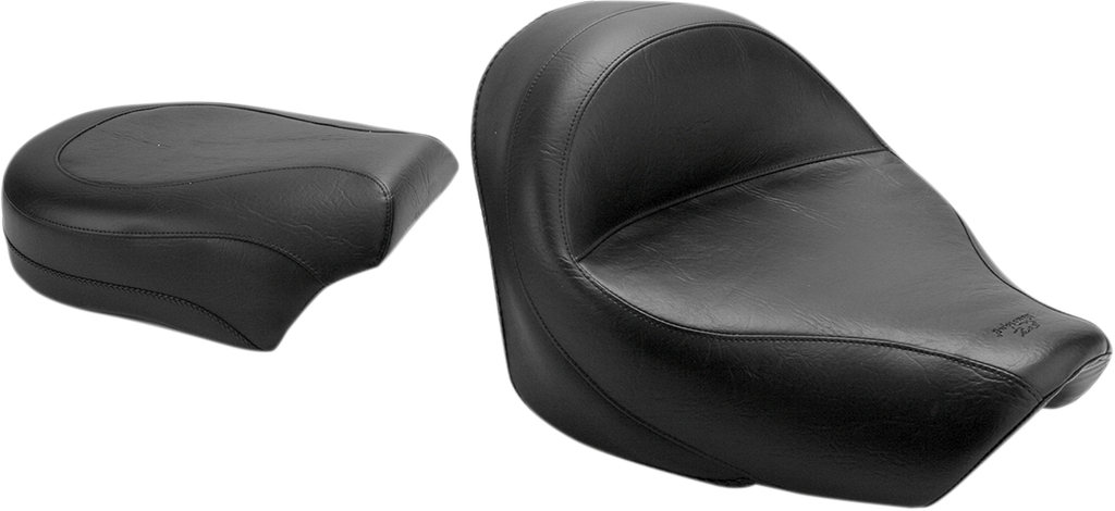 MUSTANG Seat - Vintage - Wide - Touring - Without Driver Backrest - Two-Piece - Smooth - Black - VT750 76521 - Team Dream Rides