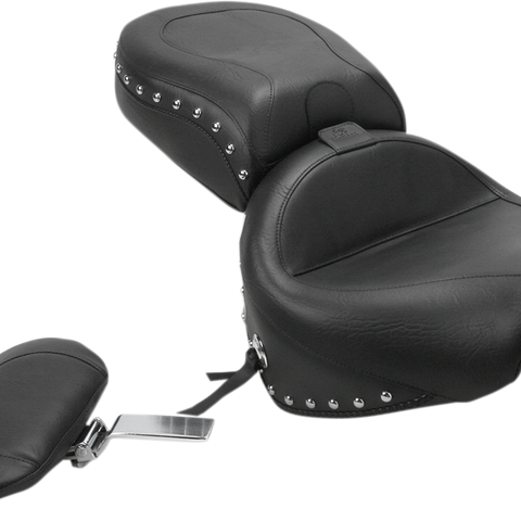 MUSTANG Seat - Wide Touring - With Driver Backrest - Two-Piece - Chrome Studded - Black w/Conchos 79190 - Team Dream Rides