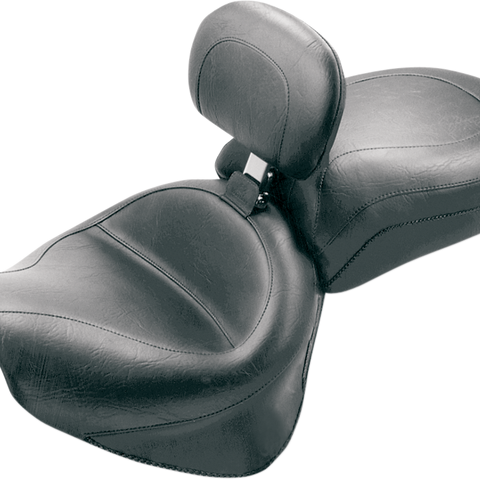 MUSTANG Seat - Vintage - Wide - Touring - With Driver Backrest - Two-Piece - Smooth - Black - Roadstar 79191 - Team Dream Rides