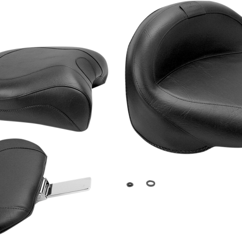 MUSTANG Seat - Vintage - Wide - Touring - With Driver Backrest - Two-Piece - Smooth - Black - XVS 79221 - Team Dream Rides