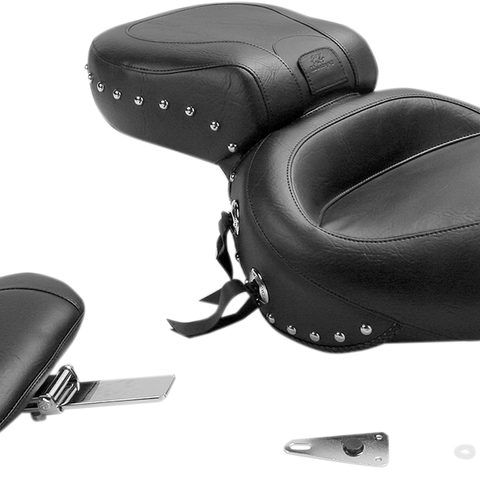 MUSTANG Seat - Wide Touring - With Driver Backrest - One-Piece - Chrome Studded - Black w/Conchos 79237 - Team Dream Rides