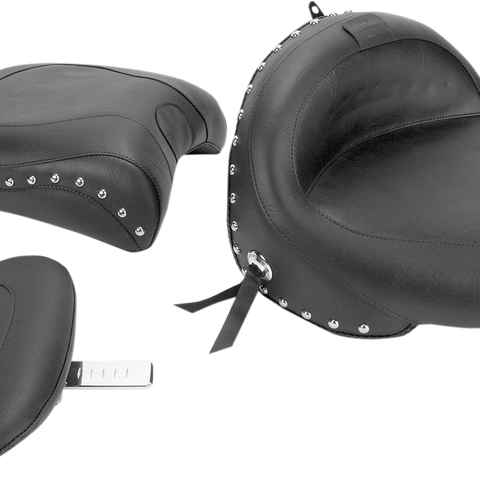 MUSTANG Seat - Wide Touring - With Driver Backrest - Two-Piece - Chrome Studded - Black w/Conchos 79240 - Team Dream Rides