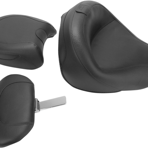 MUSTANG Seat - Vintage - Wide - Touring - With Driver Backrest - Two-Piece - Smooth - Black - VN1600 79351 - Team Dream Rides