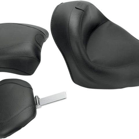 MUSTANG Seat - Vintage - Wide - Touring - With Driver Backrest - Two-Piece - Smooth - Black - VT750 Aero 79391 - Team Dream Rides