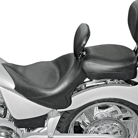 MUSTANG Seat - Vintage - Wide - Touring - With Driver Backrest - Two-Piece - Smooth - Black - Vegas 79381 - Team Dream Rides