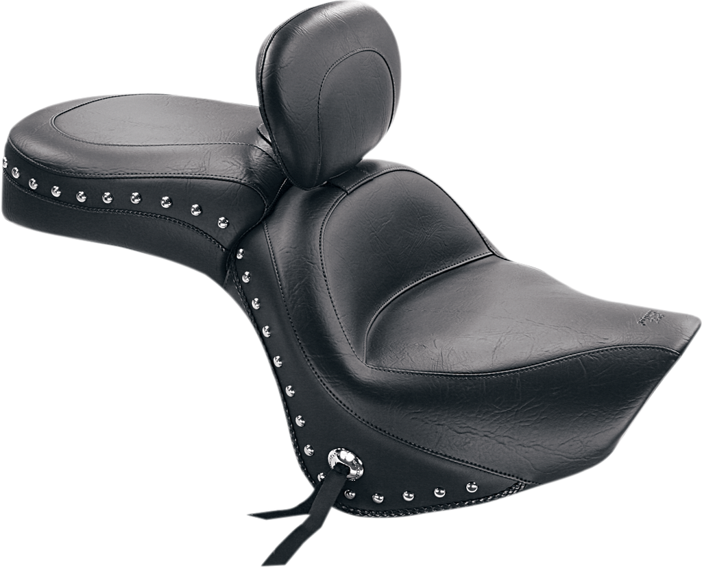 MUSTANG Seat - Wide Touring - With Driver Backrest - One-Piece - Chrome Studded - Black w/Conchos 79416 - Team Dream Rides