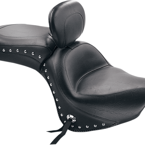 MUSTANG Seat - Wide Touring - With Driver Backrest - One-Piece - Chrome Studded - Black w/Conchos 79416 - Team Dream Rides