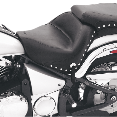 MUSTANG Seat - Wide - Touring - Without Backrest - One-Piece - Chrome Studded - Black w/Conchos - VN900 76126 - Team Dream Rides