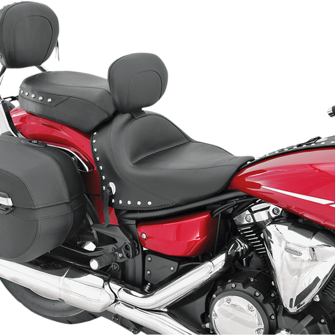 MUSTANG Seat - Wide Touring - With Driver Backrest - Two-Piece - Chrome Studded - Black w/Conchos 79476 - Team Dream Rides