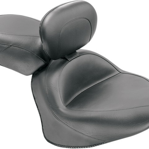 MUSTANG Seat - Vintage - Wide - Touring - With Driver Backrest - Two-Piece - Smooth - Black - VStar 1300 79477 - Team Dream Rides