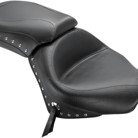 MUSTANG Seat - Wide - Touring - Without Backrest - Two-Piece - Chrome Studded - Black w/Conchos - Spirit 750 76160 - Team Dream Rides