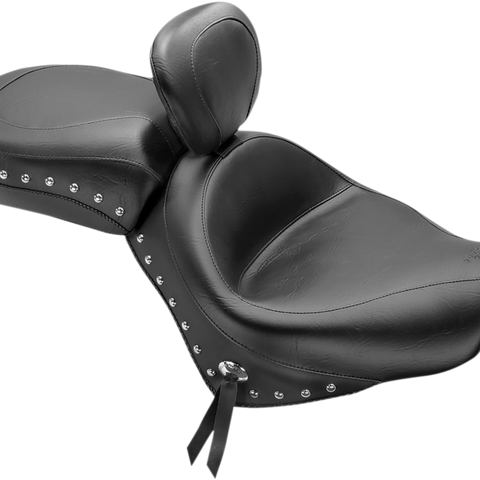 MUSTANG Seat - Wide Touring - With Driver Backrest - Two-Piece - Chrome Studded - Black w/Conchos 79470 - Team Dream Rides