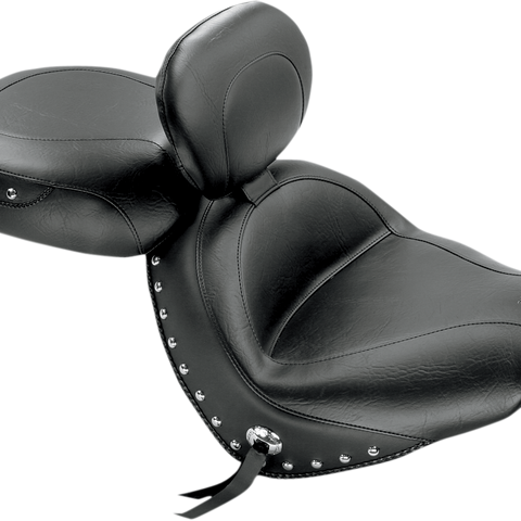 MUSTANG Seat - Wide Touring - With Driver Backrest - Two-Piece - Chrome Studded - Black w/Conchos 79560 - Team Dream Rides