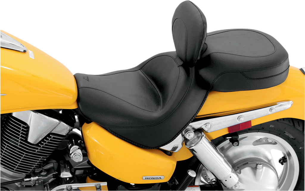 MUSTANG Seat - Vintage - Wide - Touring - With Driver Backrest - Two-Piece - Smooth - Black - VTX1300 79561 - Team Dream Rides