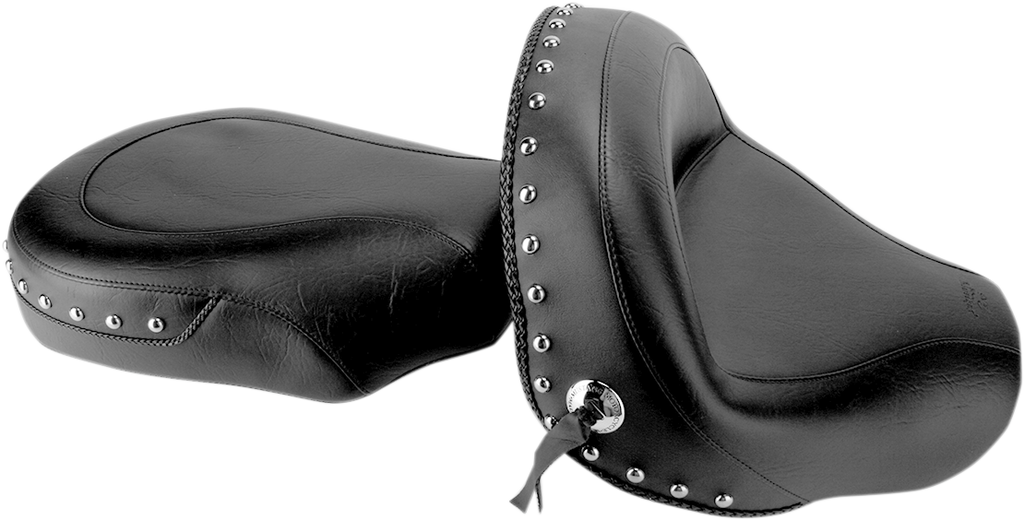 MUSTANG Seat - Wide - Touring - Without Backrest - Two-Piece - Chrome Studded - Black w/Conchos - VStar 950 76070 - Team Dream Rides