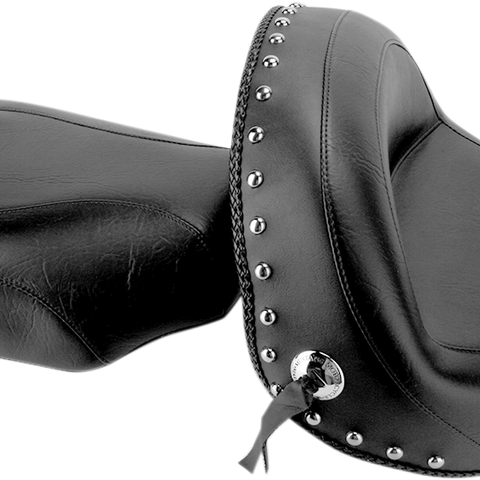 MUSTANG Seat - Wide - Touring - Without Backrest - Two-Piece - Chrome Studded - Black w/Conchos - VStar 950 76070 - Team Dream Rides