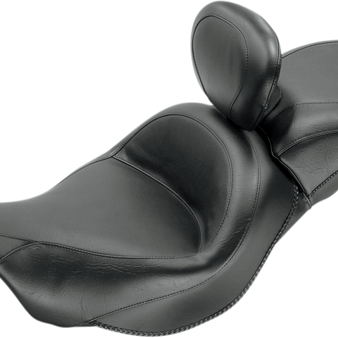 MUSTANG Seat - Vintage - Wide - Touring - With Driver Backrest - One-Piece - Smooth - Black - Vulcan 79631 - Team Dream Rides