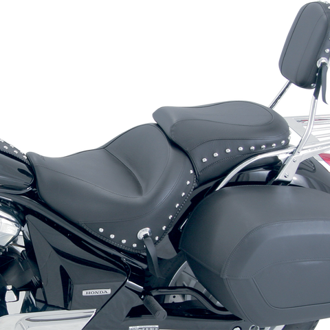 MUSTANG Seat - Wide - Touring - Without Backrest - One-Piece - Chrome Studded - Black w/Conchos 76640 - Team Dream Rides