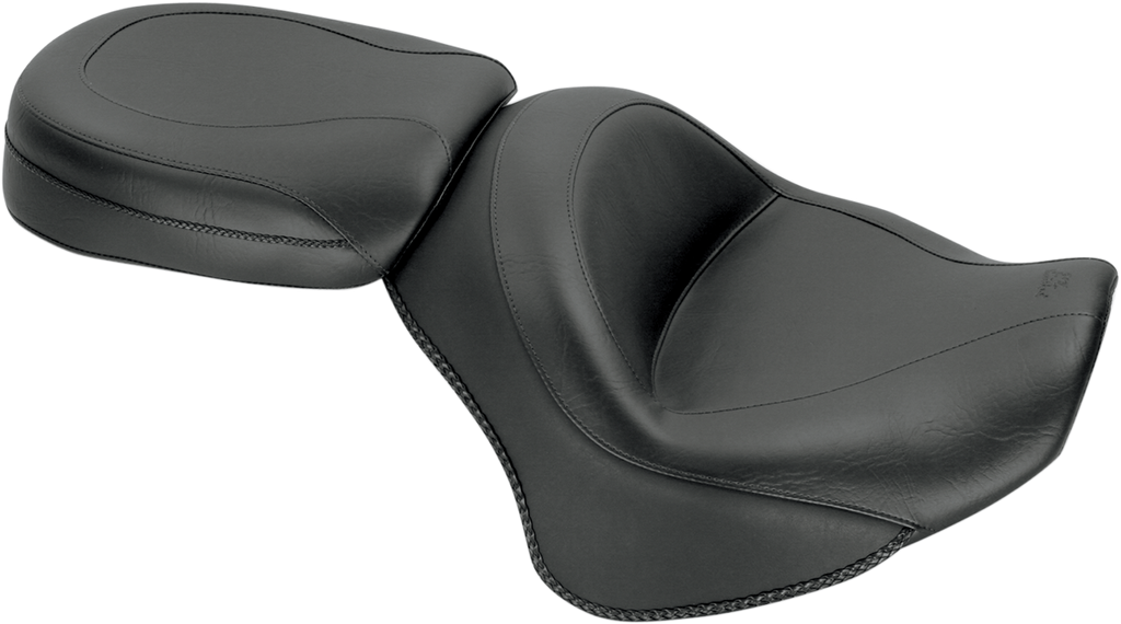 MUSTANG Seat - Vintage - Wide - Touring - Without Driver Backrest - Two-Piece - Smooth - Black - Stryker 76661 - Team Dream Rides