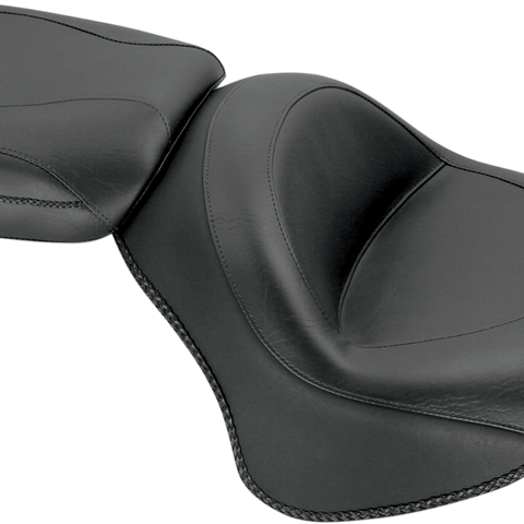 MUSTANG Seat - Vintage - Wide - Touring - Without Driver Backrest - Two-Piece - Smooth - Black - Stryker 76661 - Team Dream Rides