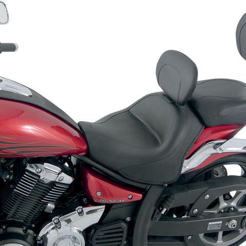 MUSTANG Seat - Vintage - Wide - Touring - With Driver Backrest - Two-Piece - Smooth - Black - Stryker 79661 - Team Dream Rides