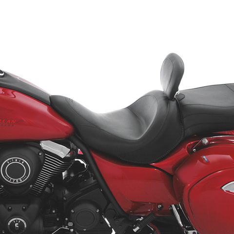 MUSTANG Seat - Vintage - Wide - Touring - With Driver Backrest - One-Piece - Smooth - Black - Vaquero 79688 - Team Dream Rides