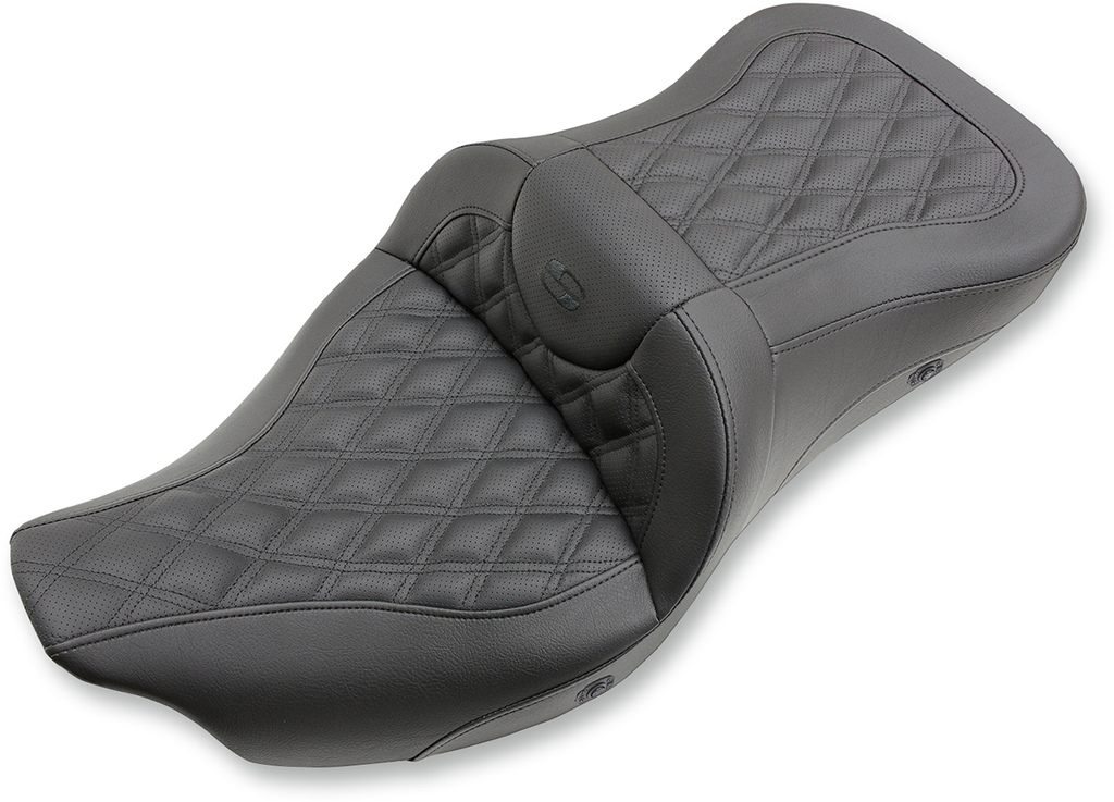 SADDLEMEN Extended Reach RoadSofa™ Seat for FL 2008-2024 with Lattice Stitching, Without Backrest, Heated - Part Number 808-07B-184HCT