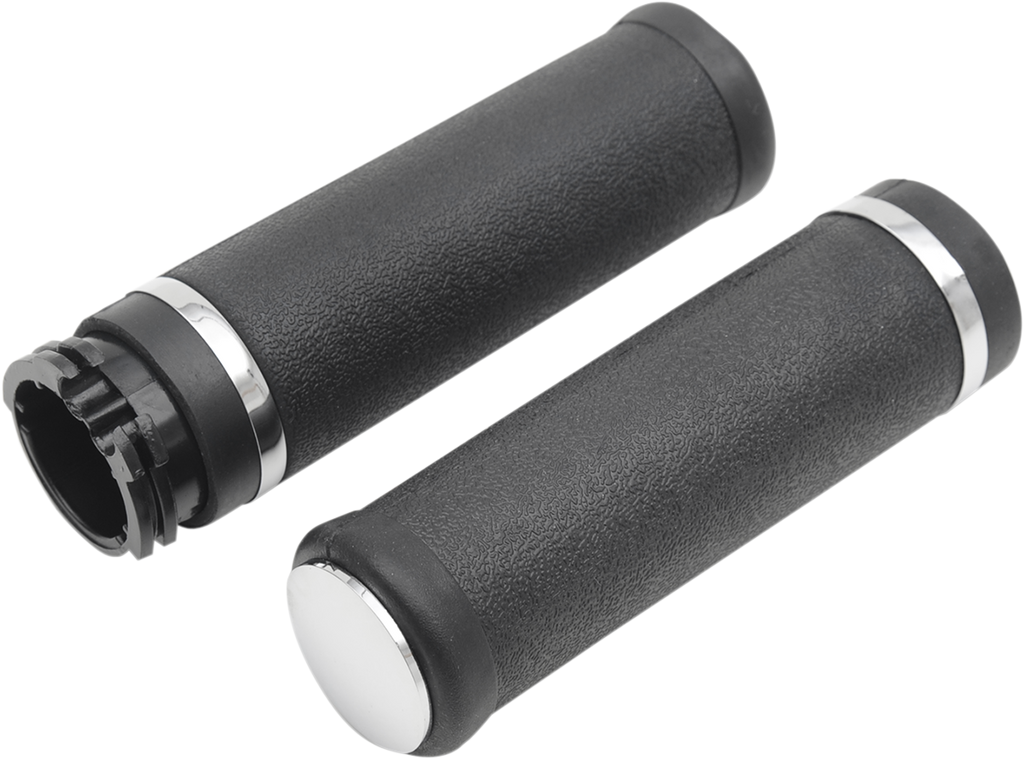 DRAG SPECIALTIES Hotop Smooth Rubber Grips with Accent Rings and Chrome End Caps – Part 17-0556-BC324