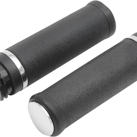 DRAG SPECIALTIES Hotop Smooth Rubber Grips with Accent Rings and Chrome End Caps – Part 17-0556-BC324