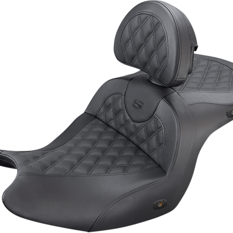SADDLEMEN Roadsofa* Seat - With Backrest - Full Lattice Stitch - Black - Heated - GL H18-07-182BRHCT - Team Dream Rides