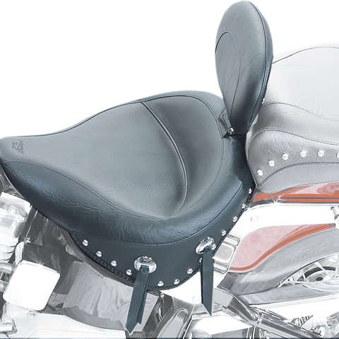MUSTANG Wide Solo Seat - With Backrest - Black - Studded W/Concho - Softail '84-'99 79104 - Team Dream Rides
